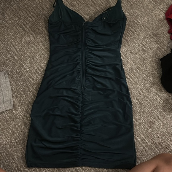 Dark Green Ruched Mini Dress - Picture 3 of 3